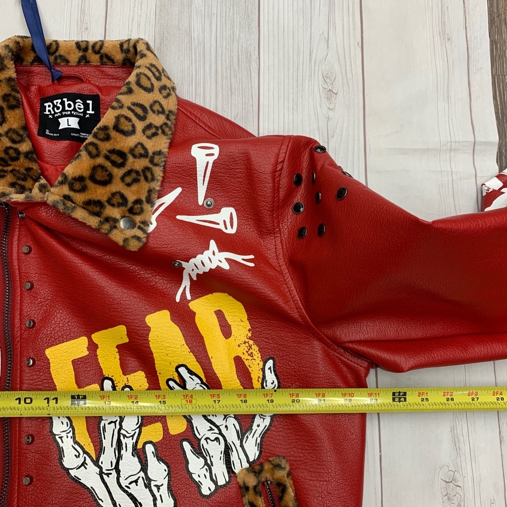 R3BEL MENS LEOPARD COLLAR BIKER  Bomber JACKET Large Retail 250$ Graphic Print - Picture 10 of 12
